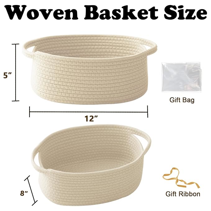 Gift Basket with Gift Bag and Ribbons, Small Rope Woven Shelf Storage, Baskets - Image 2