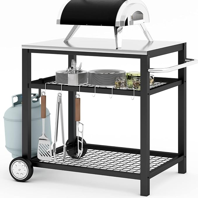 Movable Food Prep and Work Table Stainless Steel Grill Cart Modular Table by GHENOVA
