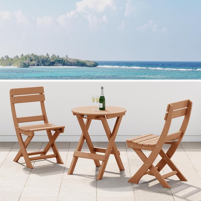 Costaelm Paradise 3-Piece Outdoor HDPE Folding Patio Bistro Table and Chairs by Costaelm