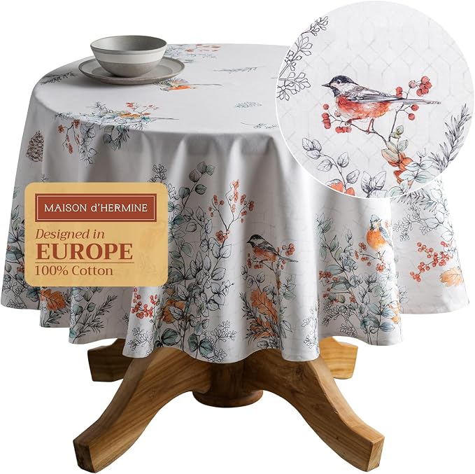 Maison d' Hermine Table Cloth Round Table 100% Cotton 69 Inches Fall Tablecloth by MaisondHermine