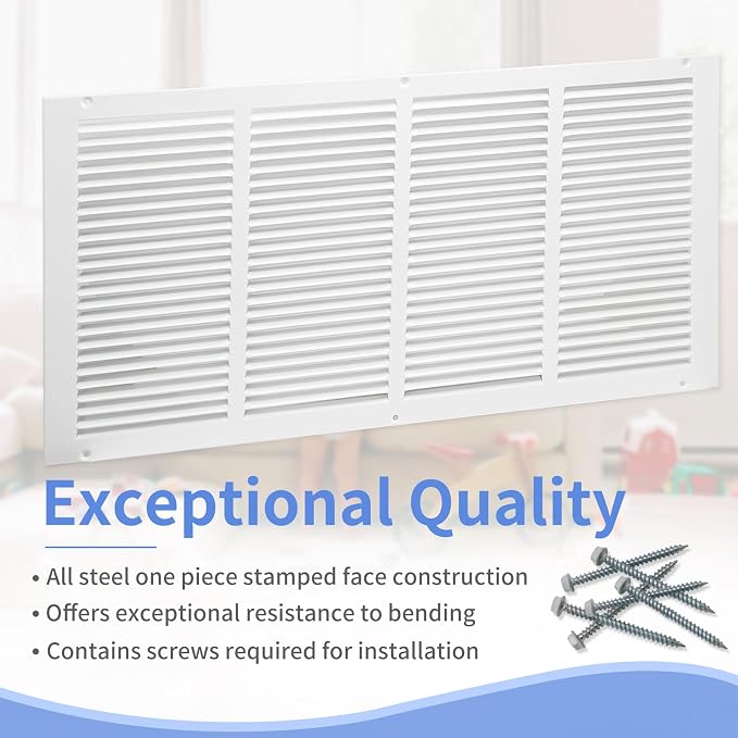 24"W x 12"H Steel Return Air Grille, Air Return Vent Cover - Image 2