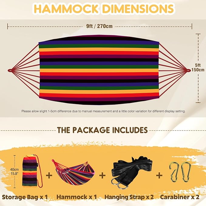 Hammock in Rainbow Cotton with Anti-Rollover Design