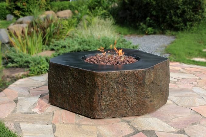 Elementi | Columbia Gas Fire Pit Cast Concrete Semi-Round Fire Table, Outdoor - Image 3