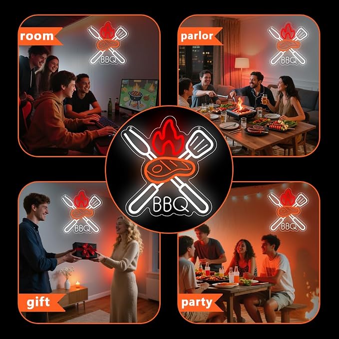 BBQ Neon Signs for Wall Decor, Adjustable Brightness Grill LED Sign for BBQ - Image 2