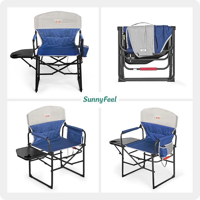 Camping Directors Chair, Blue, Steel Frame, 300 lb Capacity