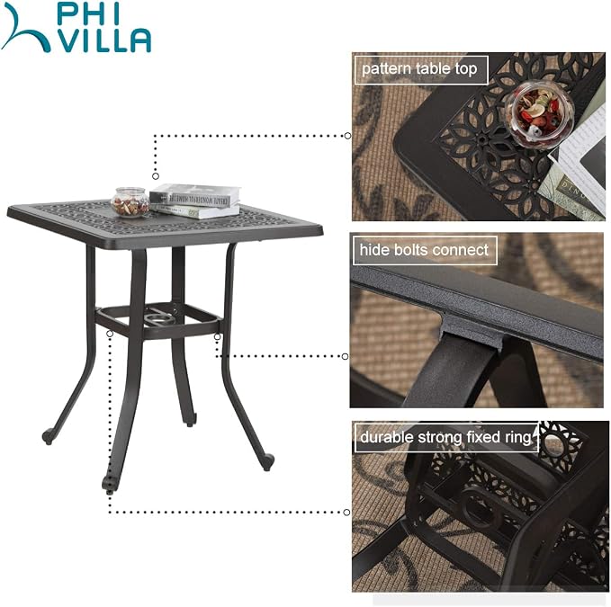 PHI VILLA Cast Aluminum Patio Bistro Dining Table Clearance - Image 5