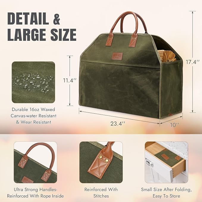INNO STAGE Heavy Duty Firewood Log Carrier Tote Bag, Large Wood Storage Hay - Image 5