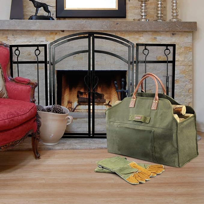 INNO STAGE Firewood Log Carrier Bag Waxed Canvas Tote Holder - Image 4