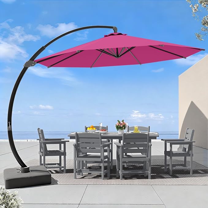 7 Piece Patio Dining Set with 11ft Patio Umbrella, 7 Gray Outdoor HDPE Dining by Unknown