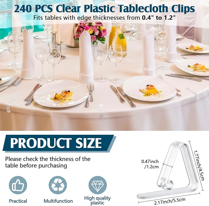 Wenqik 240 Pcs Tablecloth Clips Transparent Clear Plastic Table Cloth Holders - Image 2