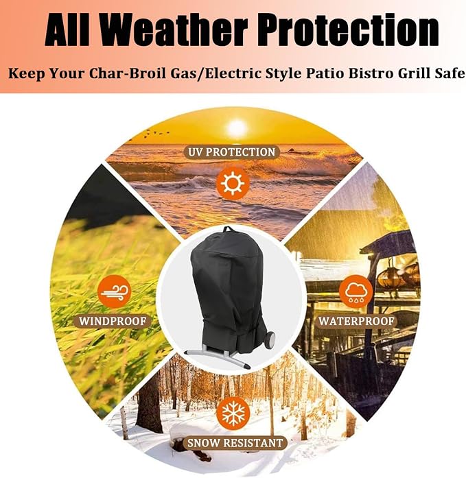 Grill Cover for Charbroil Electric/Gas Patio Bistro, Heavy Duty 600D Waterproof - Image 6