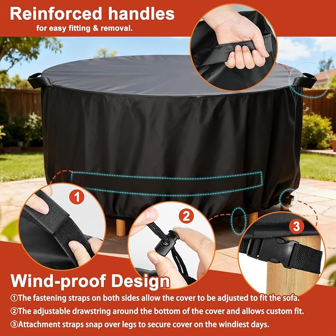 LBTING Round Patio Furniture Cover, Outdoor Table Chair Set Covers 48Dia x 28H - Image 4