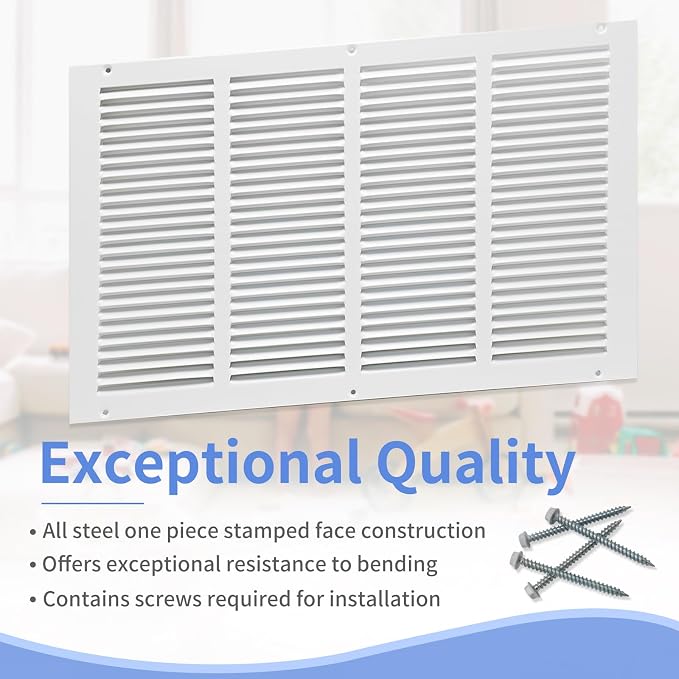 20"W x 12"H Steel Return Air Grille, Air Return Vent Cover - Image 2