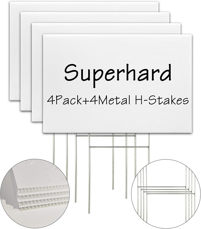 Blank Yard Lawn Signs, 4 Pack 18 x 12 Inches White Plastic by LARREEDE