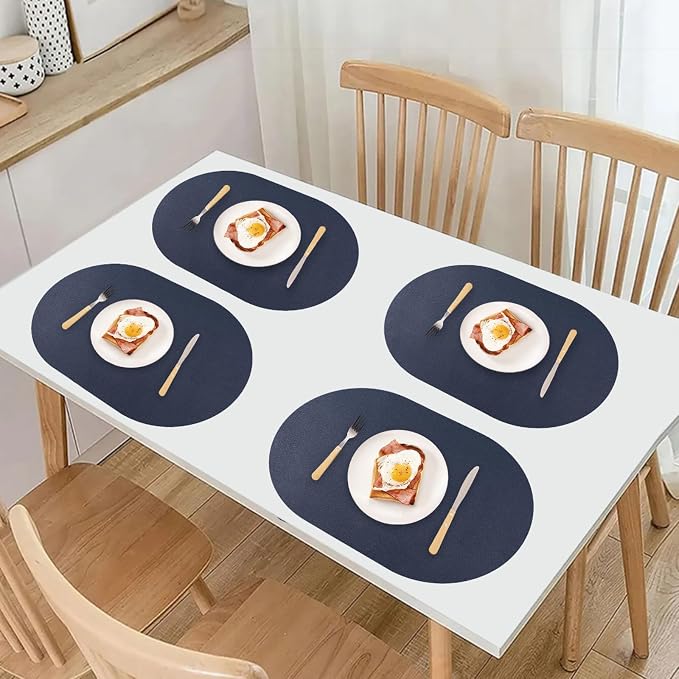 Reversible Placemats Set of 6 Waterproof Oval Faux Leather Placemat Navy Blue - Image 7