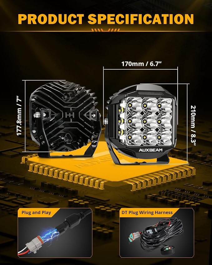 Auxbeam 7 Inch LED Pod Light, V-MAX Series 228W Off-Road Driving Side Shooter - Image 6