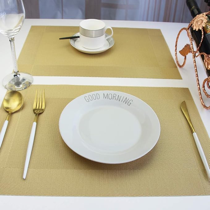 Placemats Vinyl Twill Weave Heat-Resistant Table Mats Washable Kitchen Placemats - Image 6