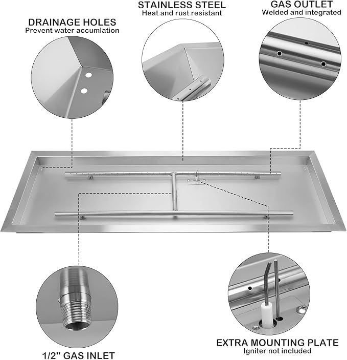 Stanbroil 36 x 12 Inch Rectangular Fire Pit Burner - Image 4
