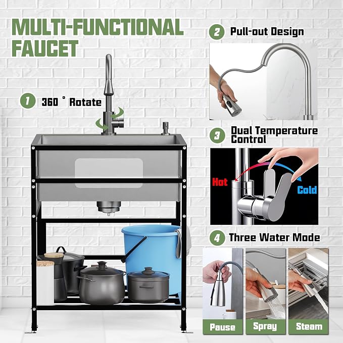 25x22 Inch Stainless Steel Utility Sink-Freestanding Laundry Sink Practicality - Image 4