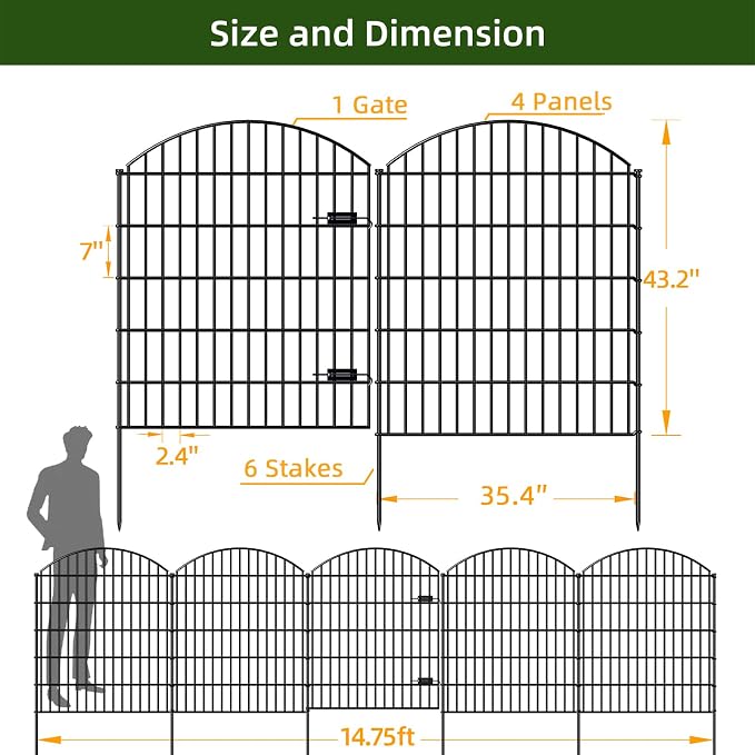Metal Garden Gate and Fences Outdoor ECG1191, 1 Gate + 4 Fence Panels, 43.2in - Image 5