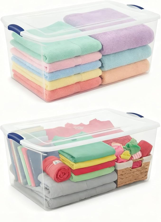 2-Pack 105 Quart Heavy Duty Plastic Storage Bins, Stackable Containers - Image 4