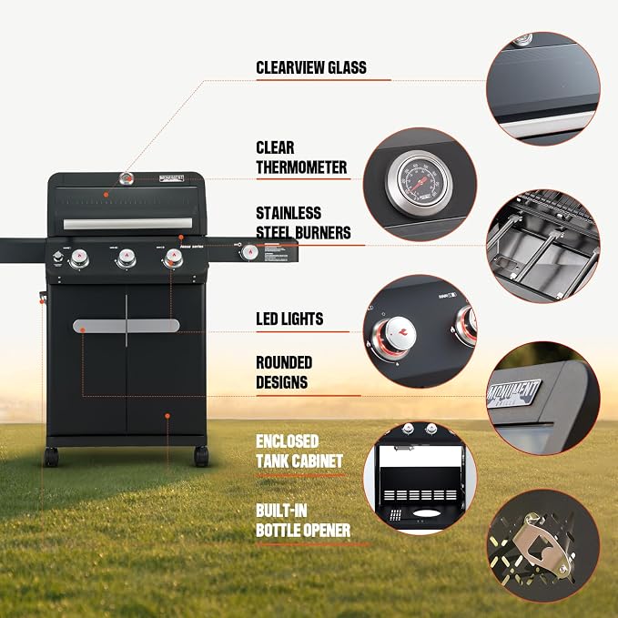 Monument Grills 3+1 Outdoor Barbecue Stainless Steel Propane Gas Grill - Image 5