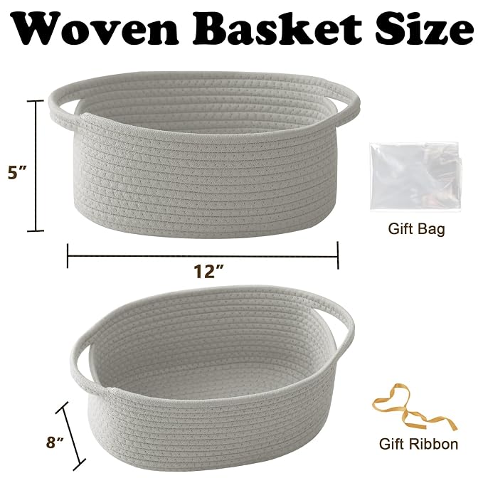 3 Pack Gift Basket with Gift Bag and Ribbons, Small Rope Woven Shelf Storage - Image 2