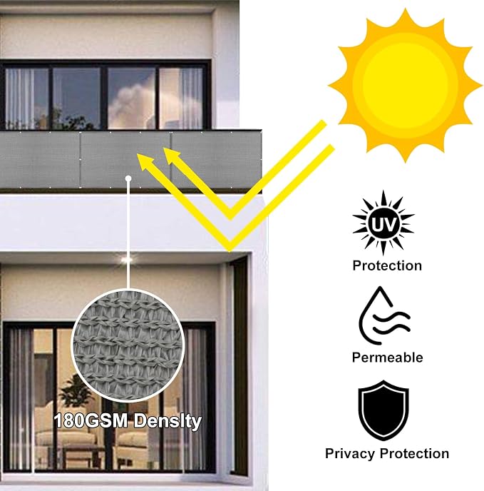 Eden's Decor Balcony Privacy Screen Grey 2'6"x 32' Cover Mesh Windscreen - Image 4