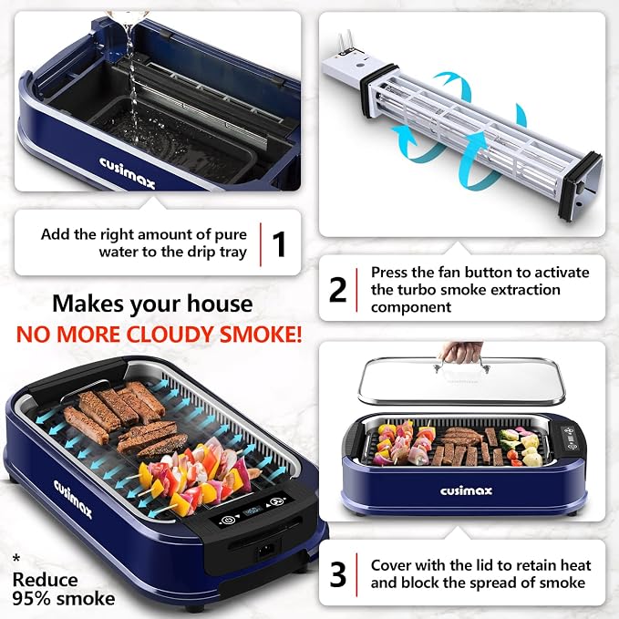 Smokeless Grill, CUSIMAX 1500W Indoor Grill, Electric Grill Griddle - Image 5