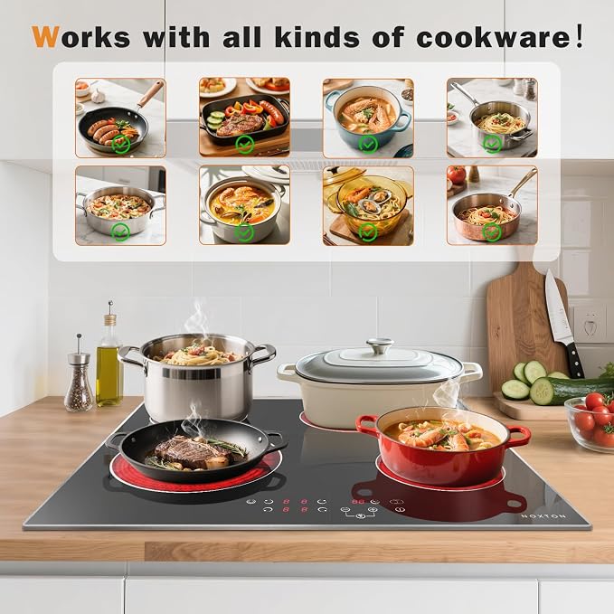 Noxton 24 Inch Electric Cooktop, 4 Burners Ceramic Glass Stove Top - Image 5