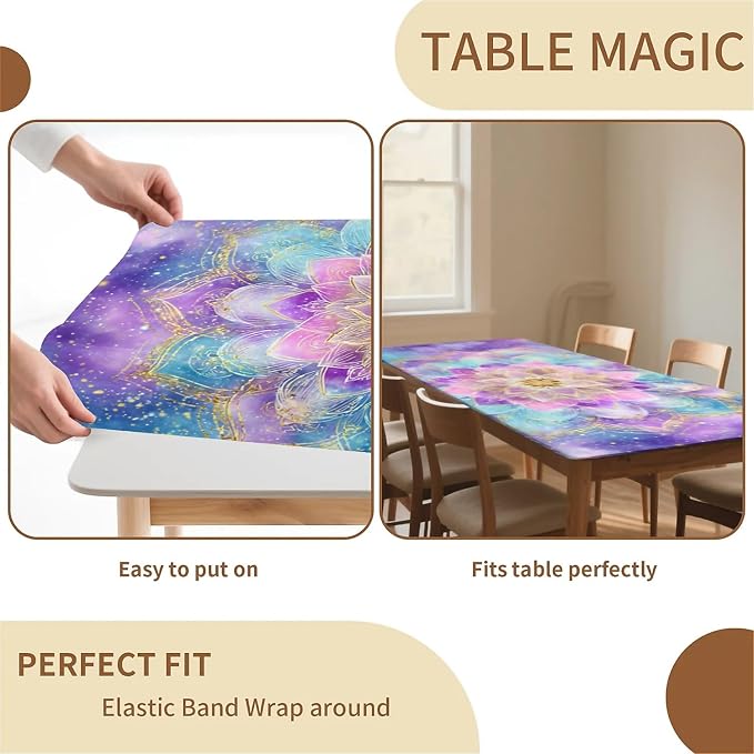 Rectangle Table Cloth Cover Waterproof Elastic Fitted Polyester Fitted - Image 4