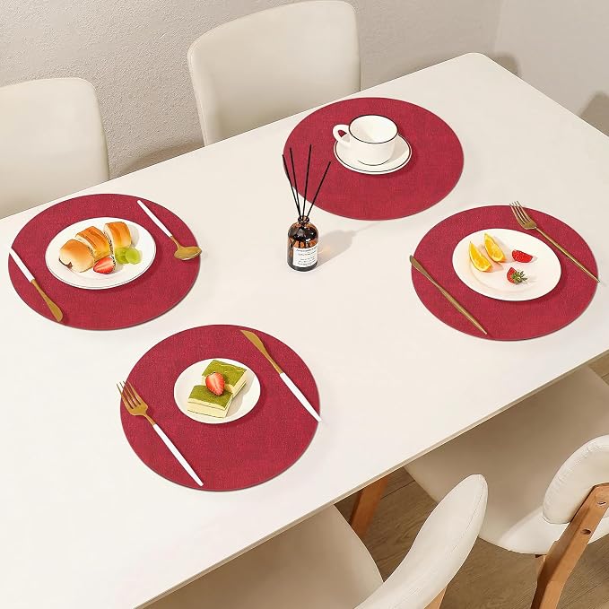 Homaxy Round Faux Leather Placemats and Coasters, Washable Dual-Side Table Mats - Image 9