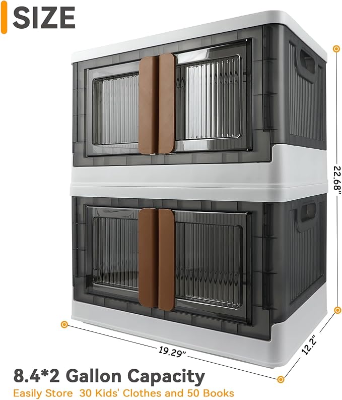 Storage Bin, Plastic Cabinet, 8.4 Gallon Capacity, 2 Pack, Collapsible Box - Image 2