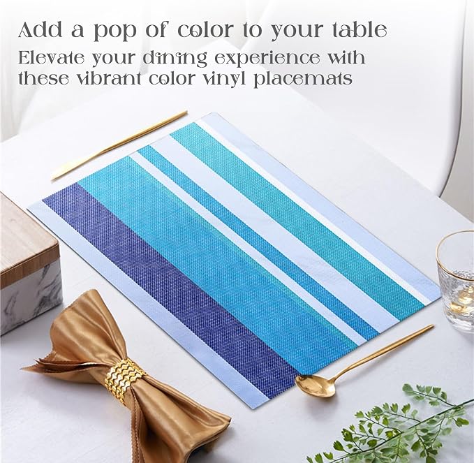 Set of 6 Colorful Striped Vinyl Placemats Heat-Resistant Washable Placemats - Image 6