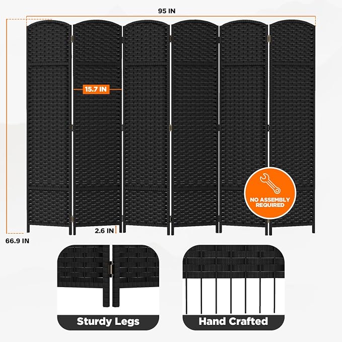 Room Divider 6 Panel Screen 5.6 Ft Tall Partition Room Dividers Black Privacy - Image 2