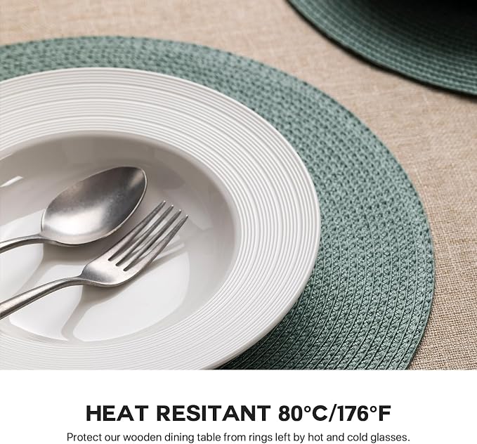 Round Placemats Set of 12 Plastic Woven Placemats Washable Wipeable Table Mats - Image 4