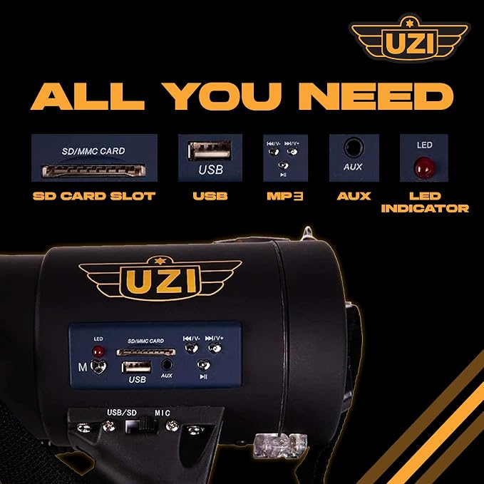 Uzi High Power Loud Big Bluetooth Megaphone 50W, Professional Bullhorn - Image 2