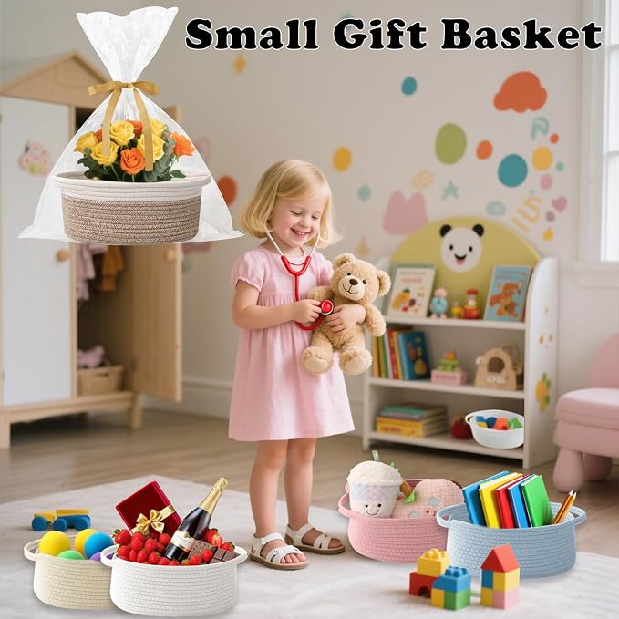 Gift Basket with Gift Bag and Ribbons, Small Rope Woven Shelf Storage, Baskets - Image 4