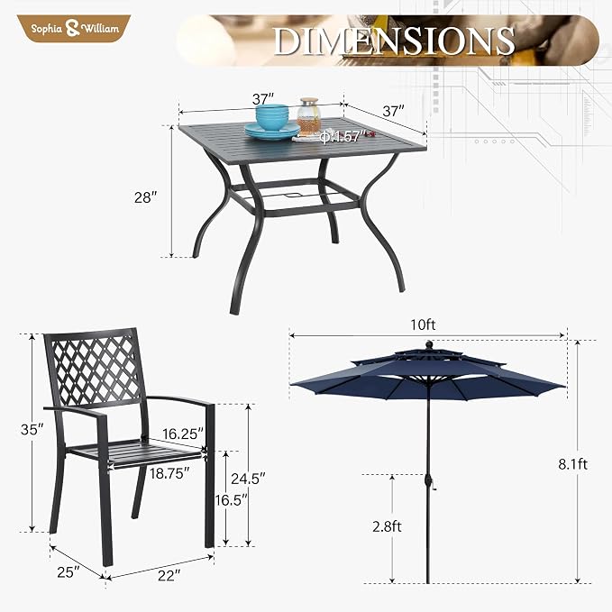 Sophia & William Metal Outdoor Patio Dining Set 6 PCS - Image 8