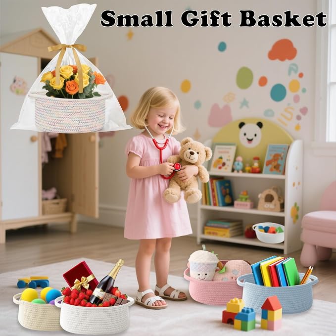 Gift Basket with Gift Bag and Ribbons, Small Rope Woven Shelf Storage, Baskets - Image 4