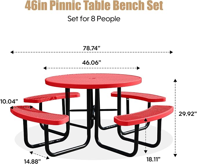 46'' Round Metal Picnic Table for Outdoors, Commercial Steel Metal Picnic Tables - Image 2