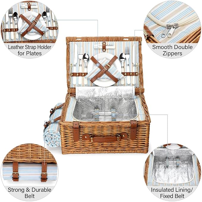 Picnic Basket Set for 2 Persons, Willow Hamper - Image 7
