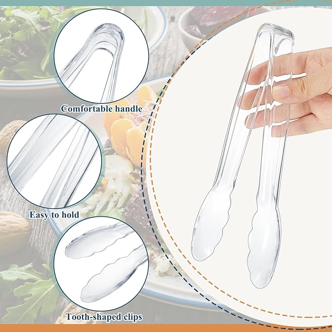 Tongs: 50 Clear Plastic Disposable Serving Tongs, 9 Inch Length