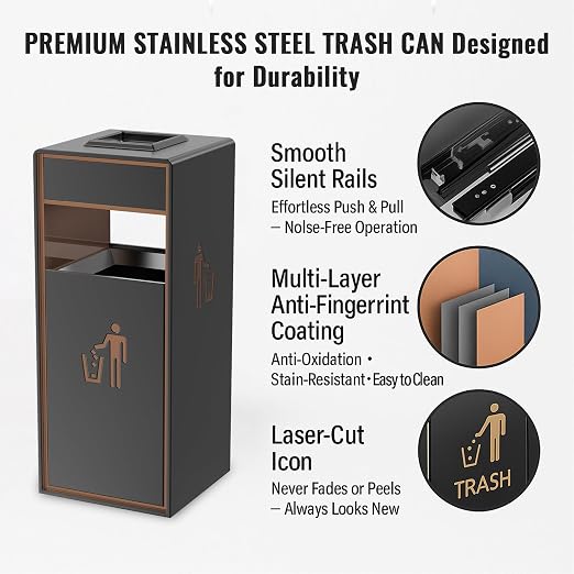 Stainless Steel Commercial Trash Can, Heavy Duty Brushed Finish Garbage Bin - Image 6