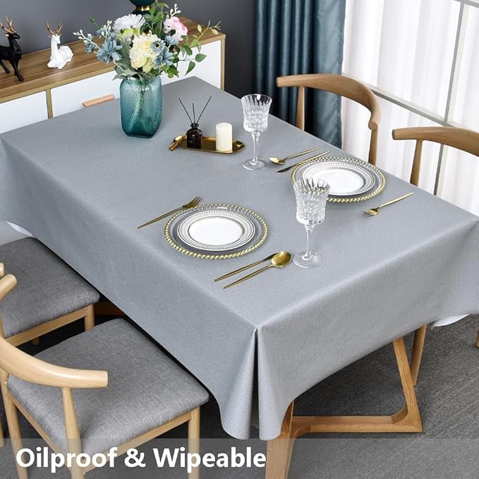 TruDelve Plastic Table Cloth for Rectangle Tables Grey Vinyl Tablecloth - Image 5