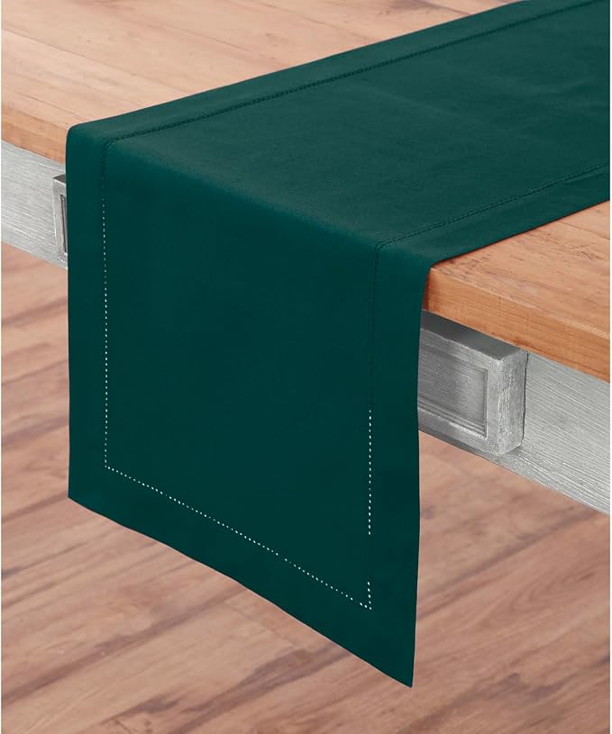 Solino Home Cotton Linen Dark Green Table Runner 72 Inches Long - Image 2