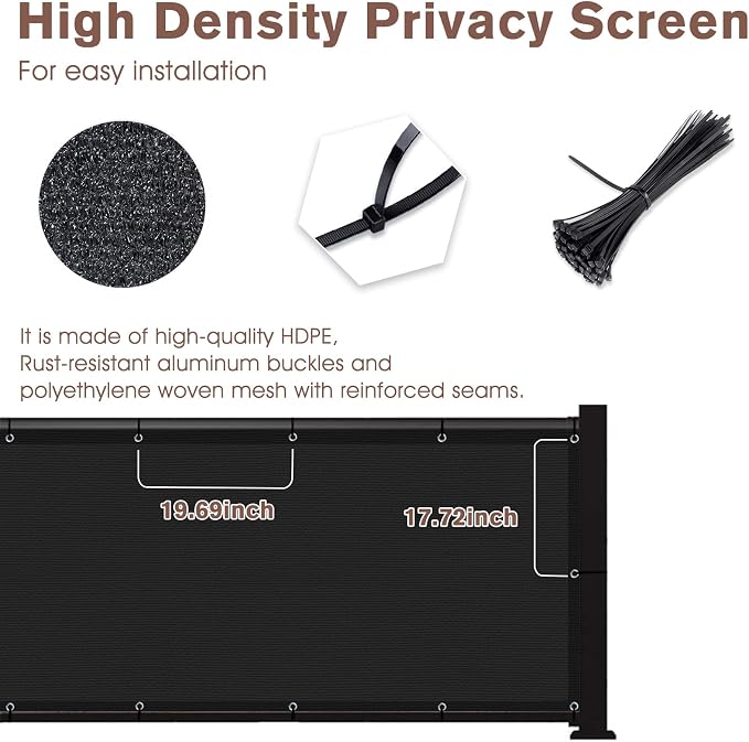 SUNNY GUARD 3'x6' Black Balcony Privacy Screen Fence, Apartments Railing Heavy - Image 5
