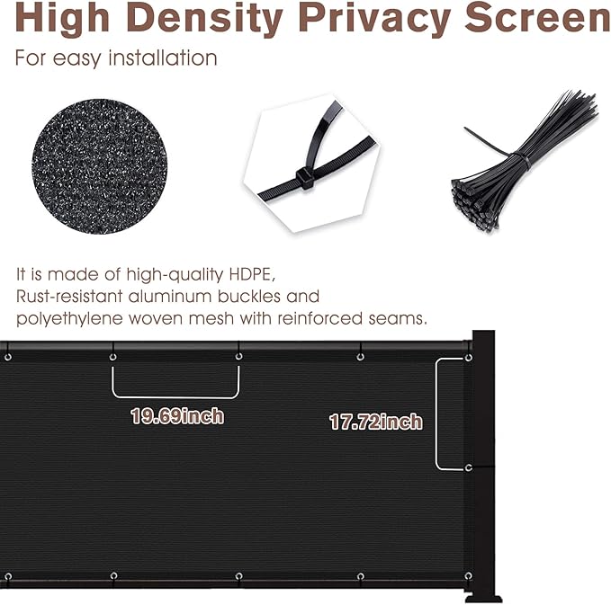 SUNNY GUARD Customized 2'6''x35' Black Balcony Privacy Screen, 90% Shade - Image 4
