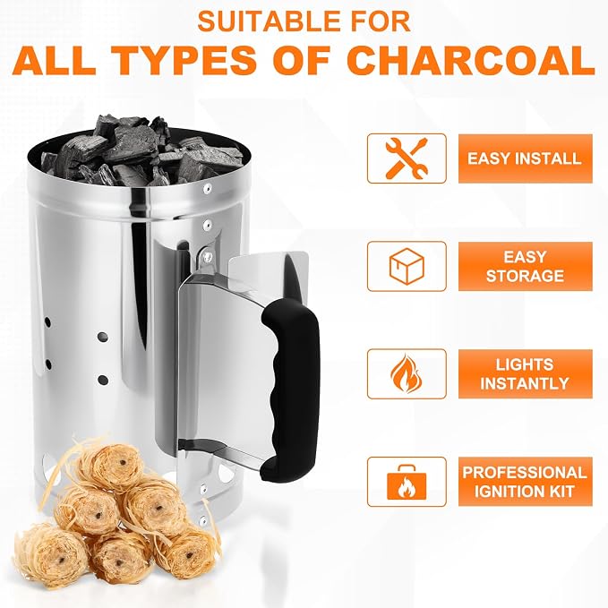 Charcoal Chimney Starter, BBQ Grill Quick Rapid Fire Starter Chimney - Image 4