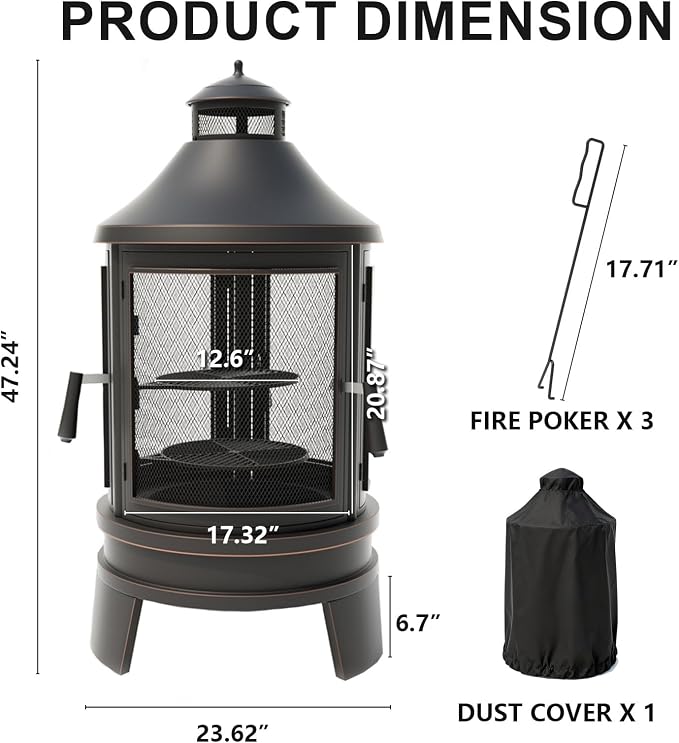 ALAULM Metal Chiminea Fire Pit - Image 7